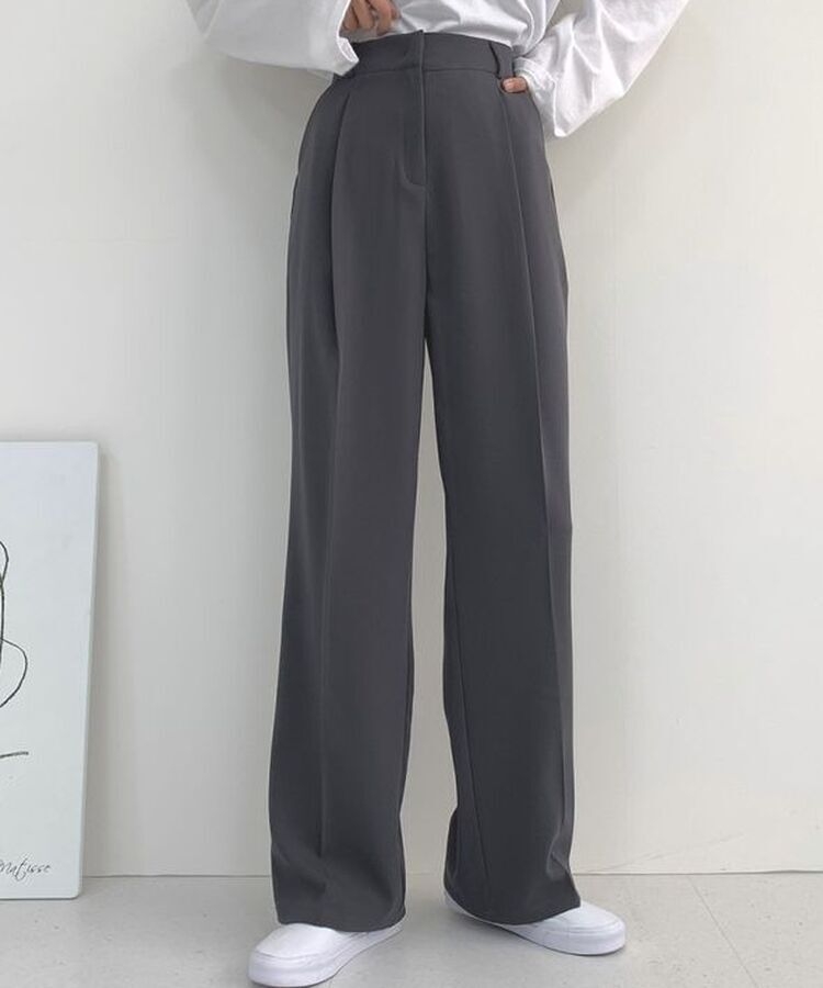 2XL뒷밴딩 안단추 클립 찰랑 핀턱 와이드 슬랙스팬츠 그레이(기본)