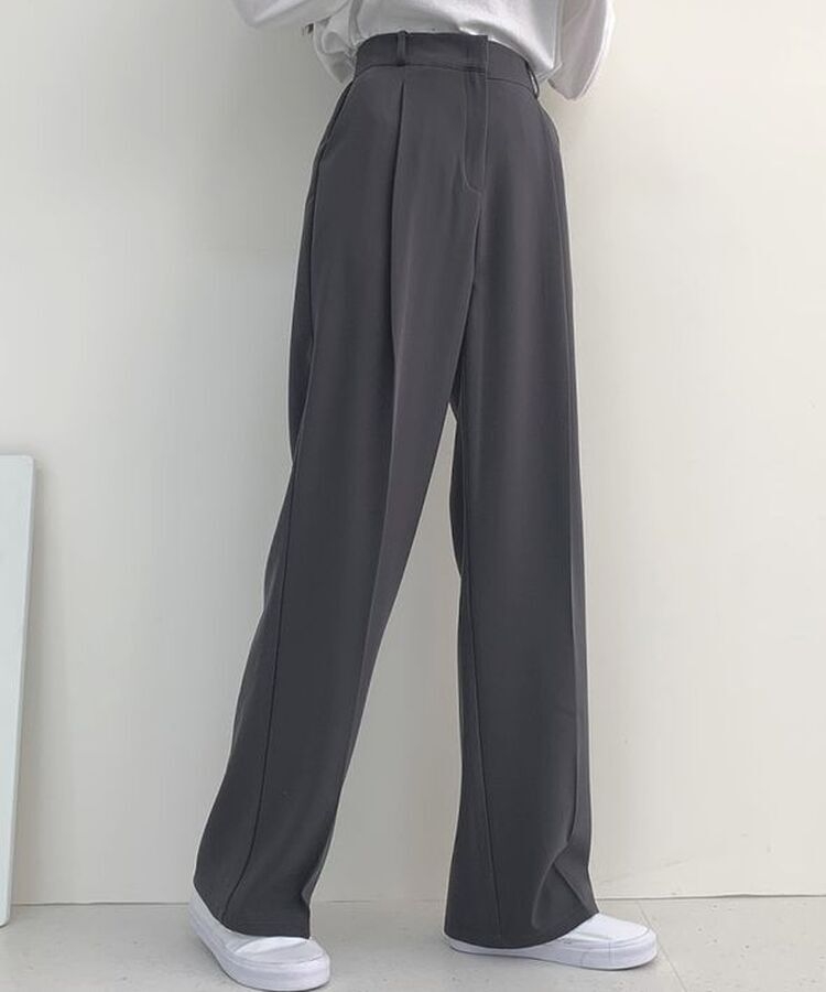 2XL뒷밴딩 안단추 클립 찰랑 핀턱 와이드 슬랙스팬츠 그레이(기본)