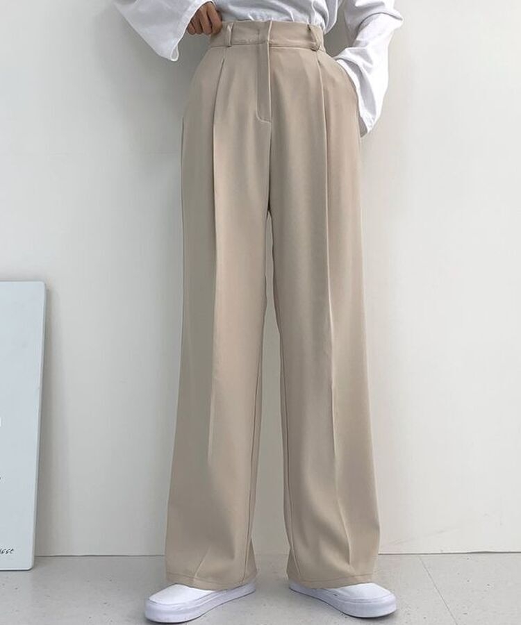 2XL뒷밴딩 안단추 클립 찰랑 핀턱 와이드 슬랙스팬츠 베이지(기본)