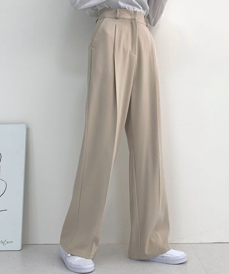 2XL뒷밴딩 안단추 클립 찰랑 핀턱 와이드 슬랙스팬츠 베이지(기본)