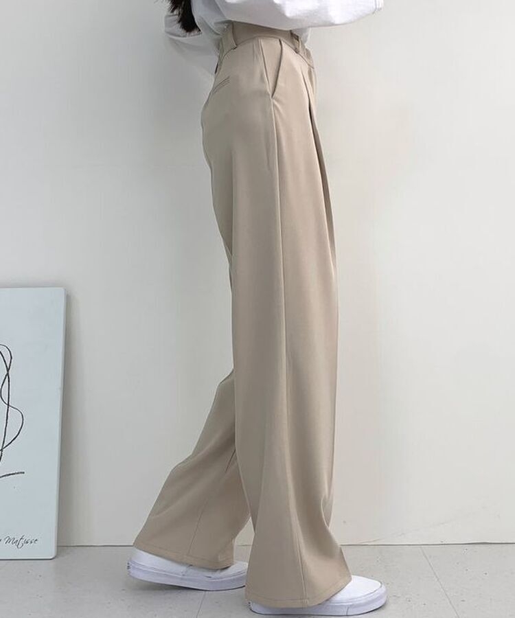 2XL뒷밴딩 안단추 클립 찰랑 핀턱 와이드 슬랙스팬츠 베이지(기본)