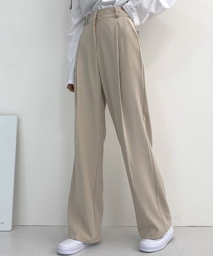 2XL뒷밴딩 안단추 클립 찰랑 핀턱 와이드 슬랙스팬츠 베이지(기본)