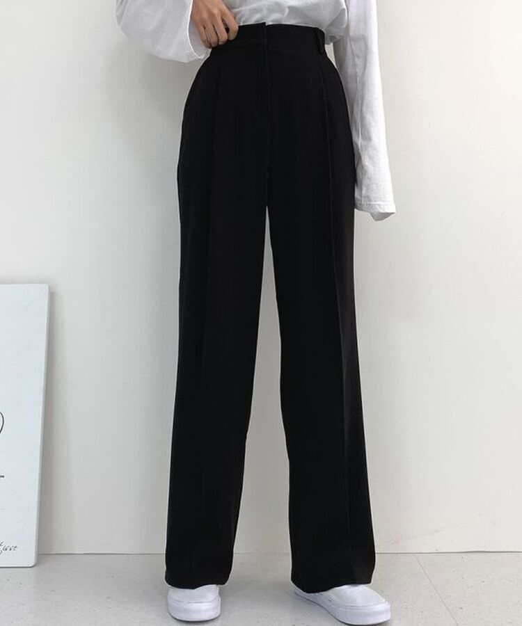 2XL뒷밴딩 안단추 클립 찰랑 핀턱 와이드 슬랙스팬츠 블랙(기본)