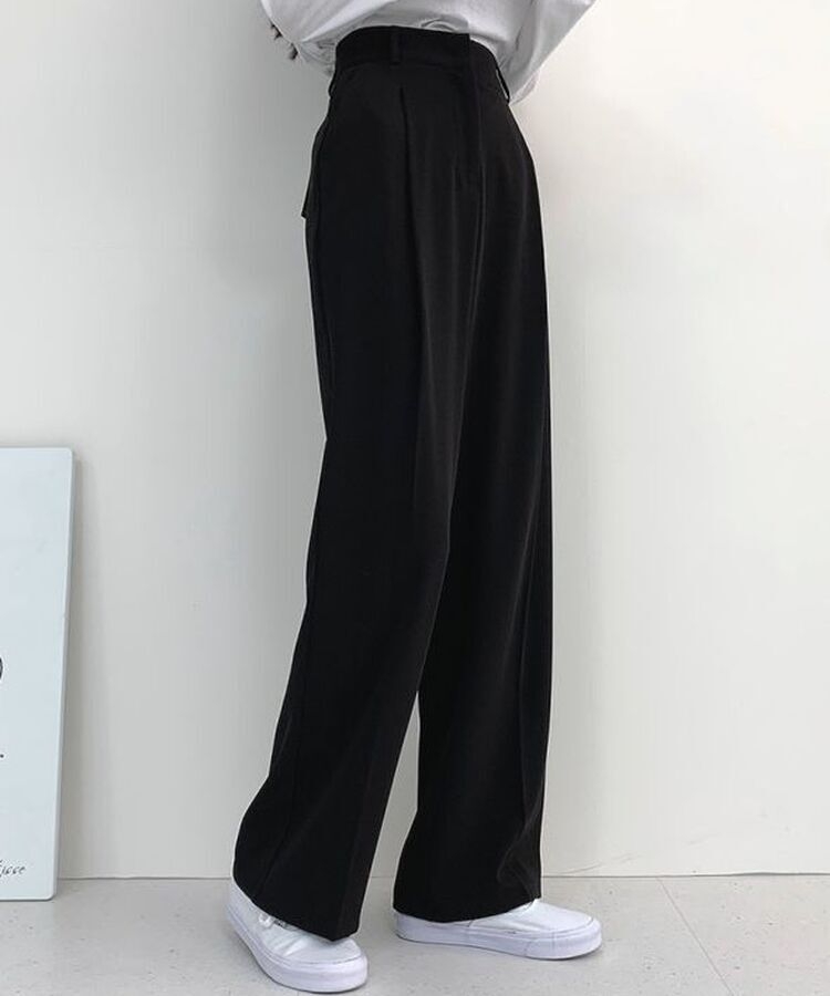 2XL뒷밴딩 안단추 클립 찰랑 핀턱 와이드 슬랙스팬츠 블랙(기본)