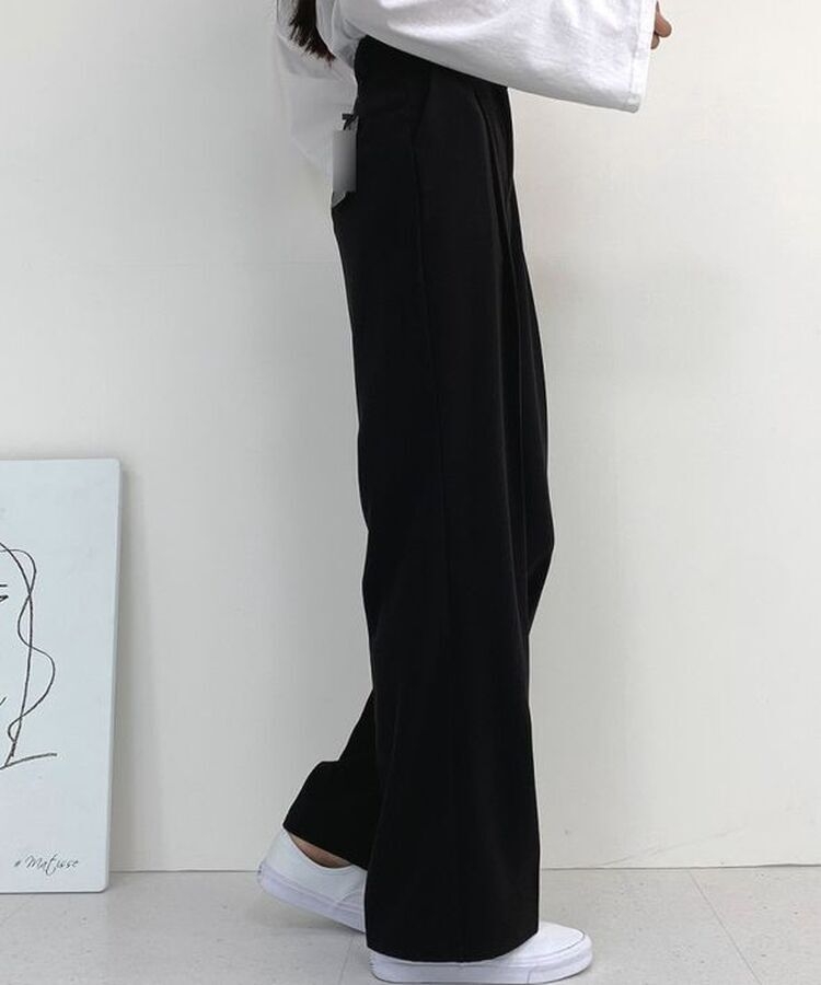 2XL뒷밴딩 안단추 클립 찰랑 핀턱 와이드 슬랙스팬츠 블랙(기본)