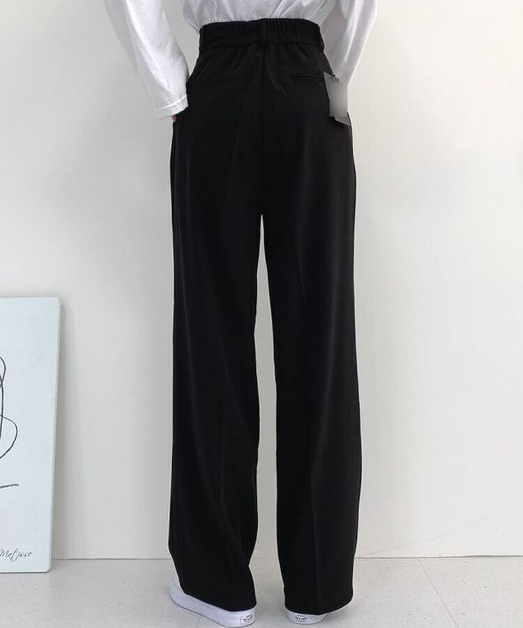 2XL뒷밴딩 안단추 클립 찰랑 핀턱 와이드 슬랙스팬츠 블랙(기본)
