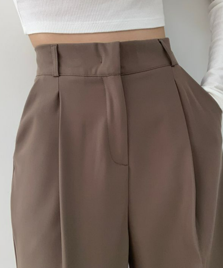 2XL뒷밴딩 안단추 클립 찰랑 핀턱 와이드 슬랙스팬츠 브라운(기본)