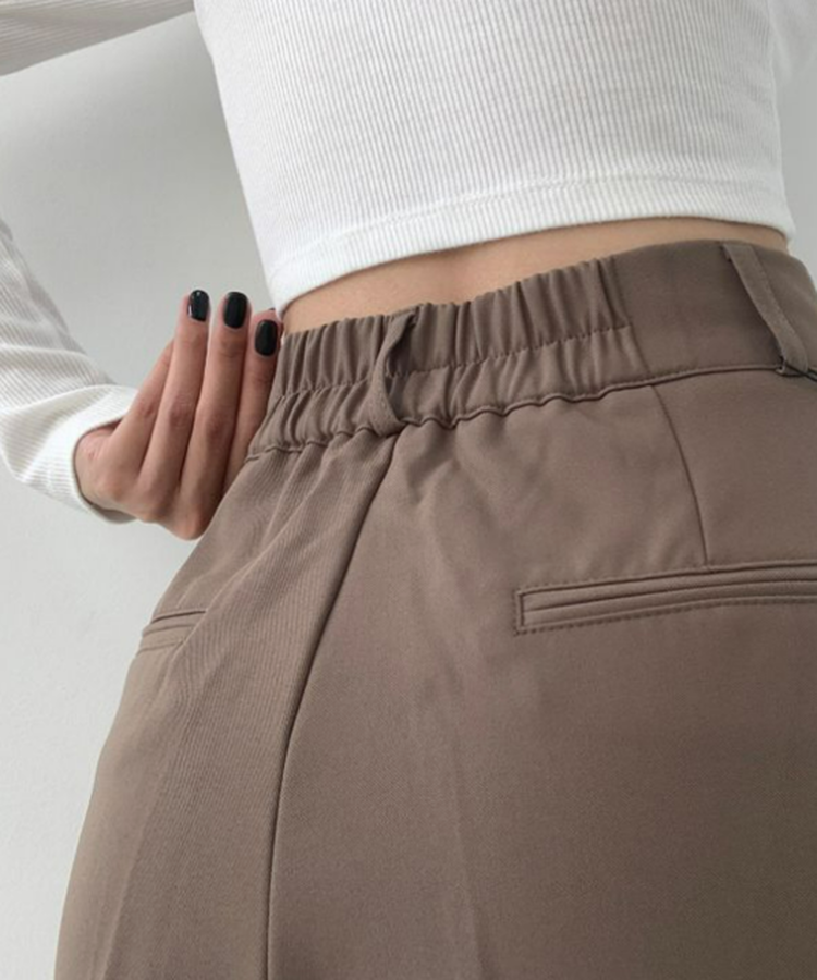 2XL뒷밴딩 안단추 클립 찰랑 핀턱 와이드 슬랙스팬츠 브라운(기본)