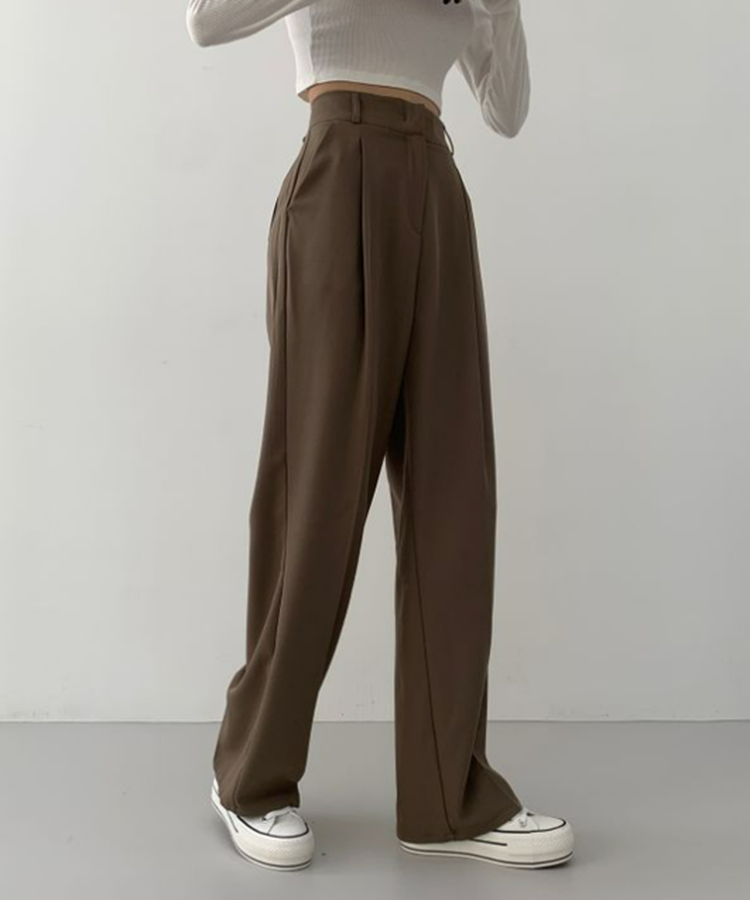 2XL뒷밴딩 안단추 클립 찰랑 핀턱 와이드 슬랙스팬츠 브라운(기본)