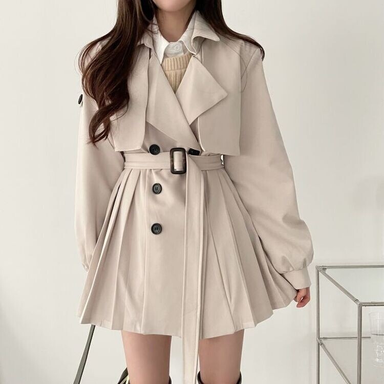 プリーツショートトレンチコート(ベルト付き)｜ジャケット｜韓国