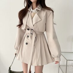プリーツショートトレンチコート(ベルト付き) ベージュ
