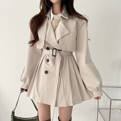 プリーツショートトレンチコート(ベルト付き) ベージュ