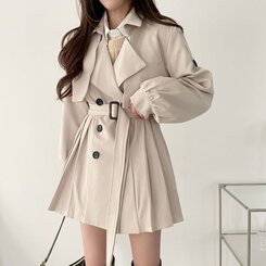 プリーツショートトレンチコート(ベルト付き) ベージュ
