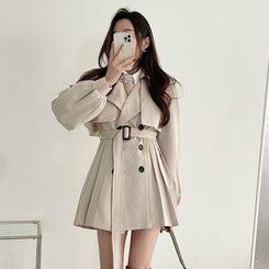 プリーツショートトレンチコート(ベルト付き) ベージュ