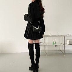 プリーツショートトレンチコート(ベルト付き) ブラック