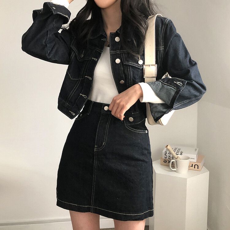 SET]デニムジャケット＋デニムミニスカート｜ワンピース｜韓国