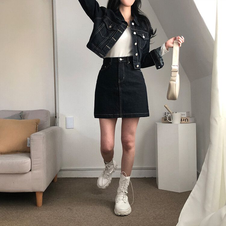 SET]デニムジャケット＋デニムミニスカート｜ワンピース｜韓国