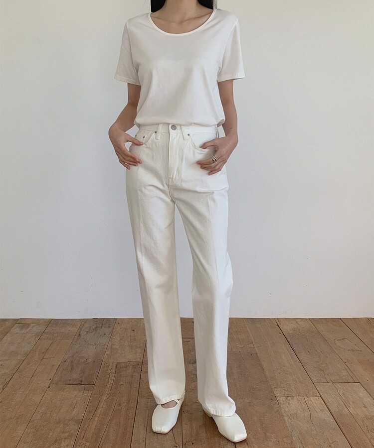 レザーロングコットンパンツ IVORY