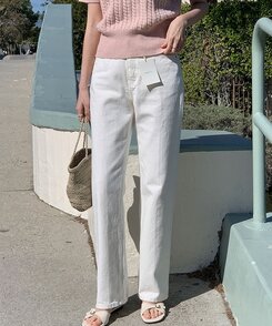 レザーロングコットンパンツ IVORY