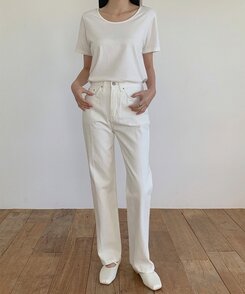 レザーロングコットンパンツ IVORY