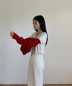 レザーロングコットンパンツ IVORY