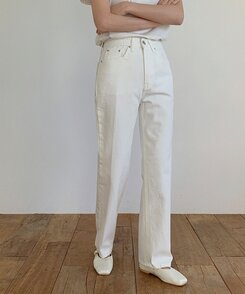 レザーロングコットンパンツ IVORY