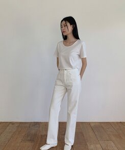 レザーロングコットンパンツ IVORY