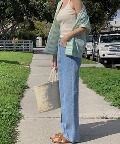 レザーロングコットンパンツ LIGHT DENIM