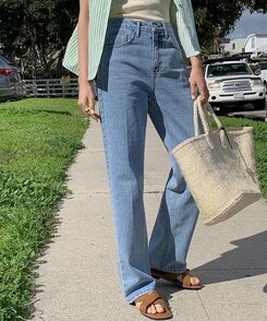 レザーロングコットンパンツ LIGHT DENIM