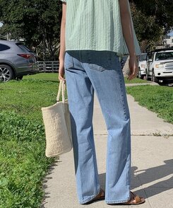 レザーロングコットンパンツ LIGHT DENIM