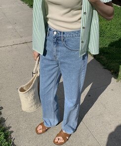 レザーロングコットンパンツ LIGHT DENIM