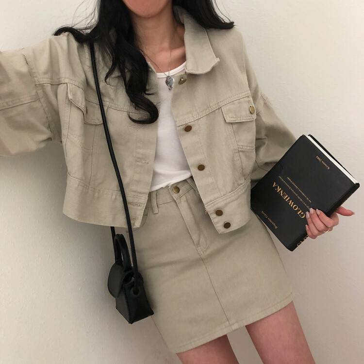 벌룬핏 코튼 자켓 스커트 투피스 셋업 베이지