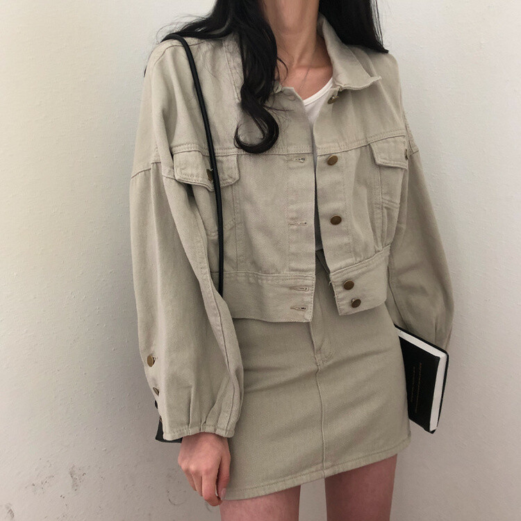 벌룬핏 코튼 자켓 스커트 투피스 셋업 베이지