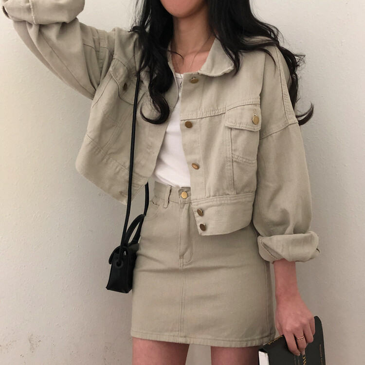 벌룬핏 코튼 자켓 스커트 투피스 셋업 베이지