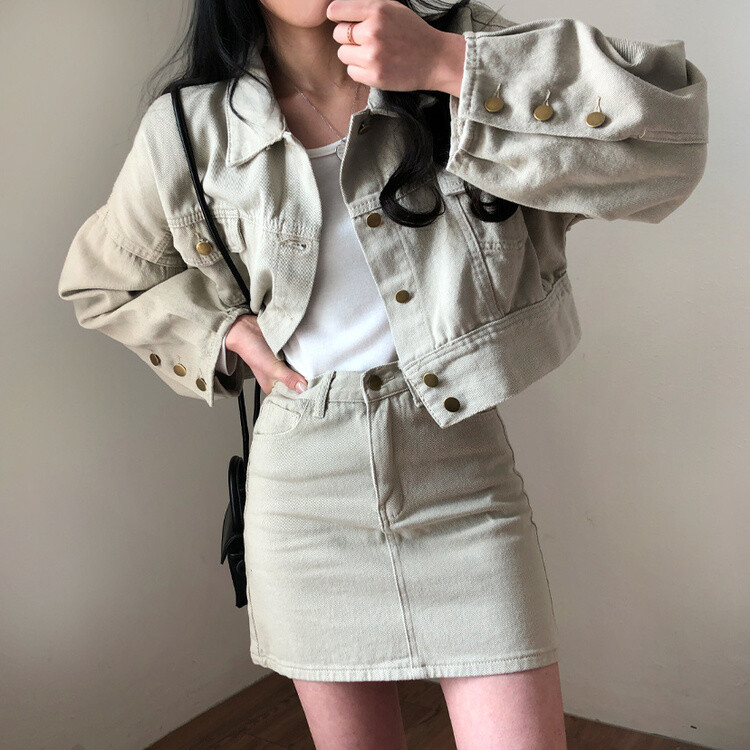 벌룬핏 코튼 자켓 스커트 투피스 셋업 베이지