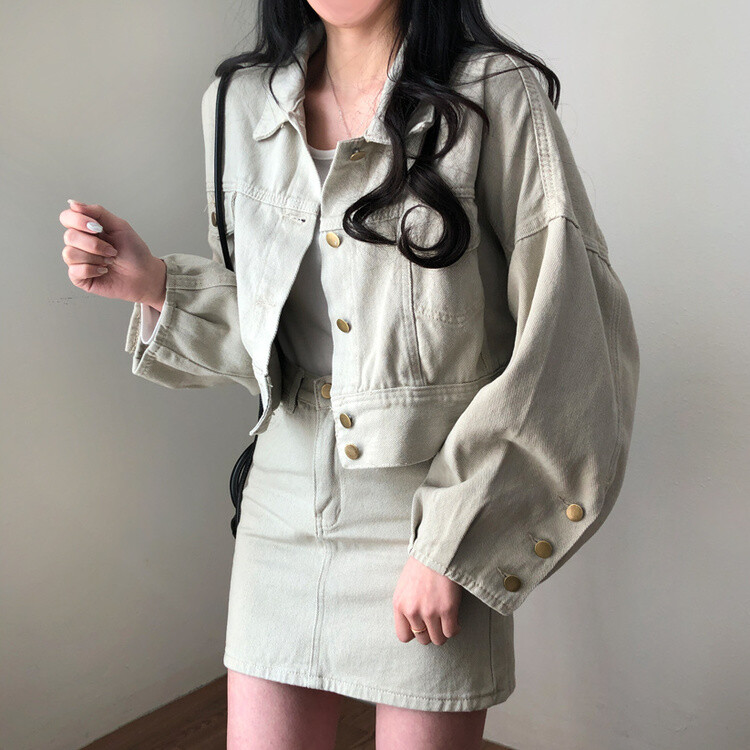 벌룬핏 코튼 자켓 스커트 투피스 셋업 베이지