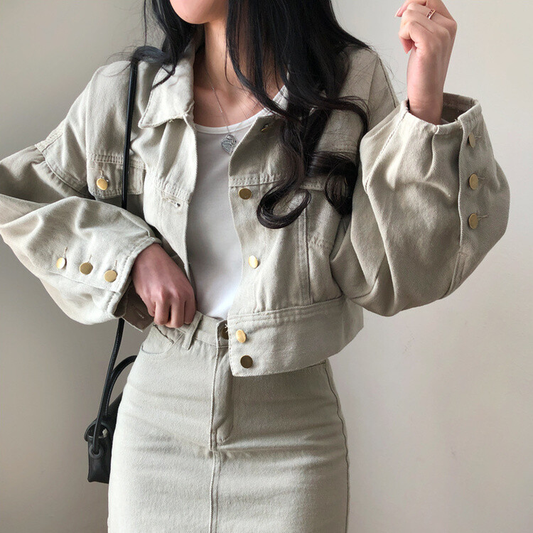 벌룬핏 코튼 자켓 스커트 투피스 셋업 베이지