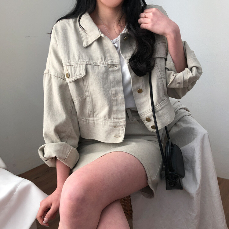 벌룬핏 코튼 자켓 스커트 투피스 셋업 베이지