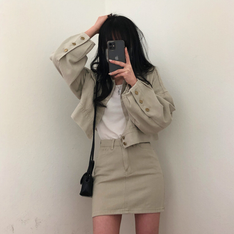 벌룬핏 코튼 자켓 스커트 투피스 셋업 베이지