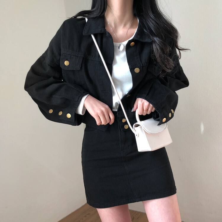 벌룬핏 코튼 자켓 스커트 투피스 셋업 블랙