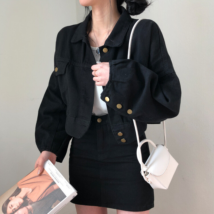 벌룬핏 코튼 자켓 스커트 투피스 셋업 블랙