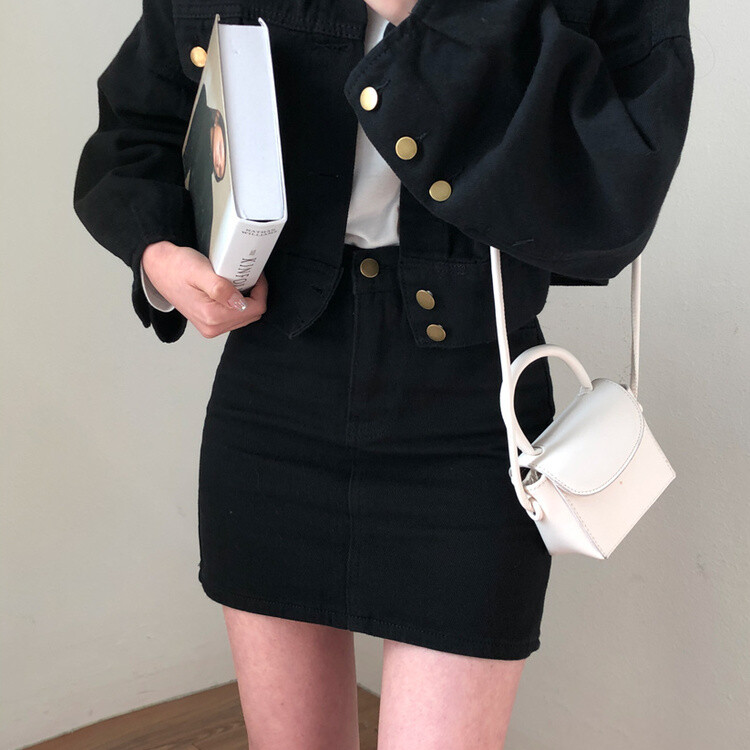 벌룬핏 코튼 자켓 스커트 투피스 셋업 블랙