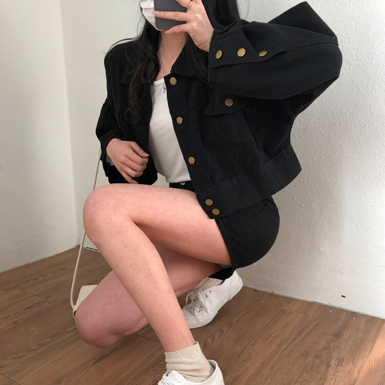 벌룬핏 코튼 자켓 스커트 투피스 셋업 블랙