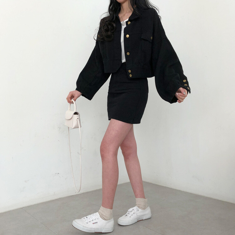 벌룬핏 코튼 자켓 스커트 투피스 셋업 블랙