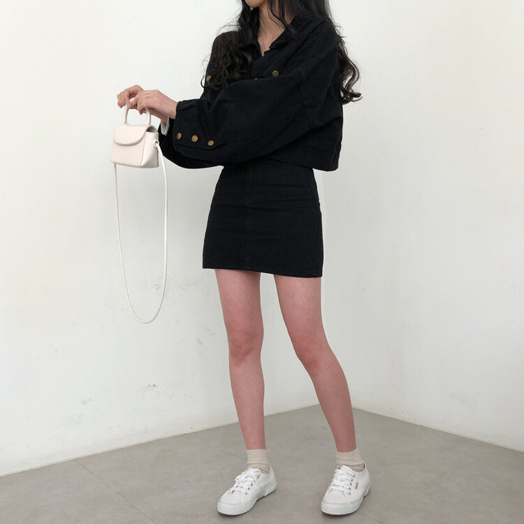 벌룬핏 코튼 자켓 스커트 투피스 셋업 블랙