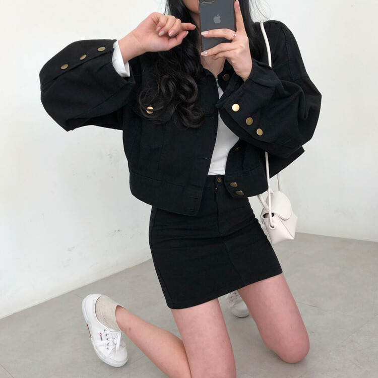 벌룬핏 코튼 자켓 스커트 투피스 셋업 블랙