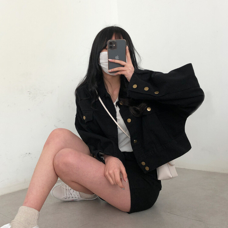 벌룬핏 코튼 자켓 스커트 투피스 셋업 블랙