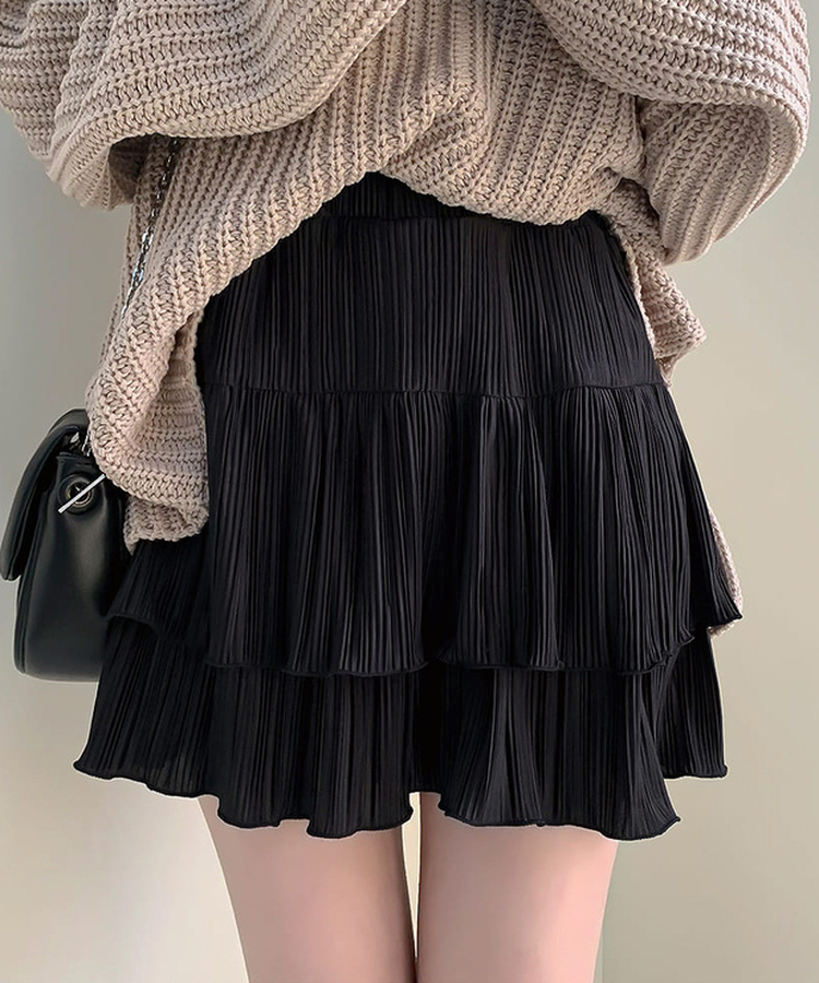 ティアードバンディングミニスカート BLACK