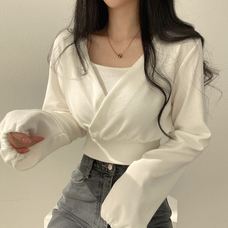 [SET]ラップクロップTシャツ+キャミソール アイボリー