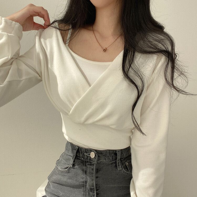 [SET]ラップクロップTシャツ+キャミソール アイボリー
